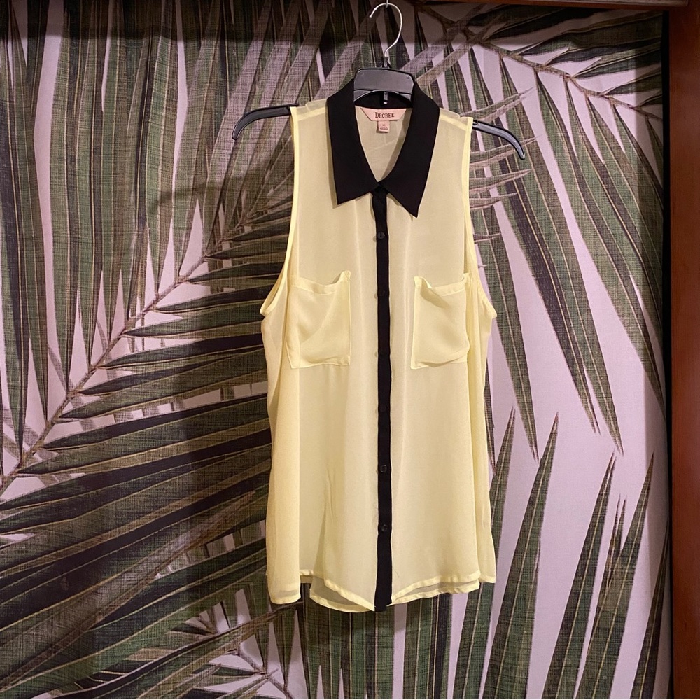 Sheer Yellow Tank Collared Button Up